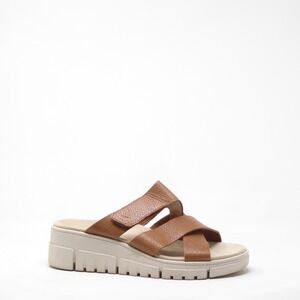 Vionic Women Uptown Sunset Sandals Brown Leather Platform Slide 8 Wide
